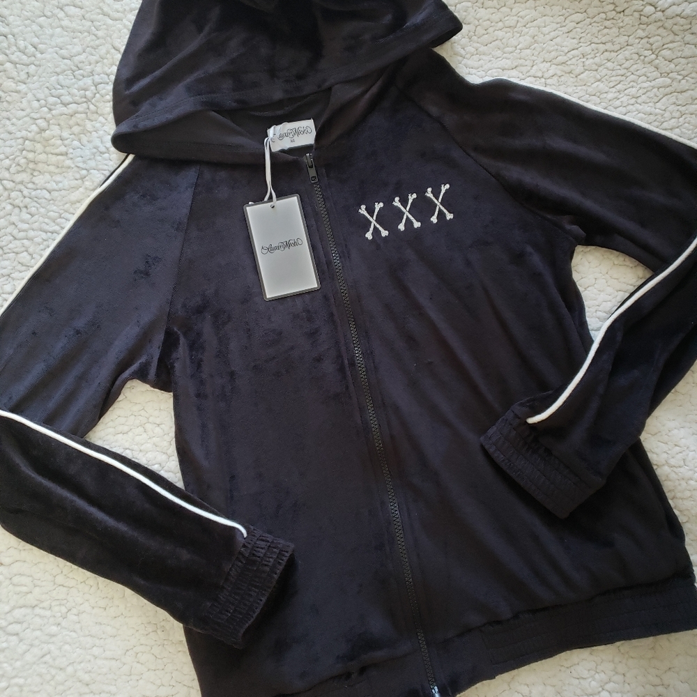 ⭐🖤LAUREN MOSHI SKULL VELOUR NADIA HOODIE SZ XS🖤⭐ - Picture 6 of 8